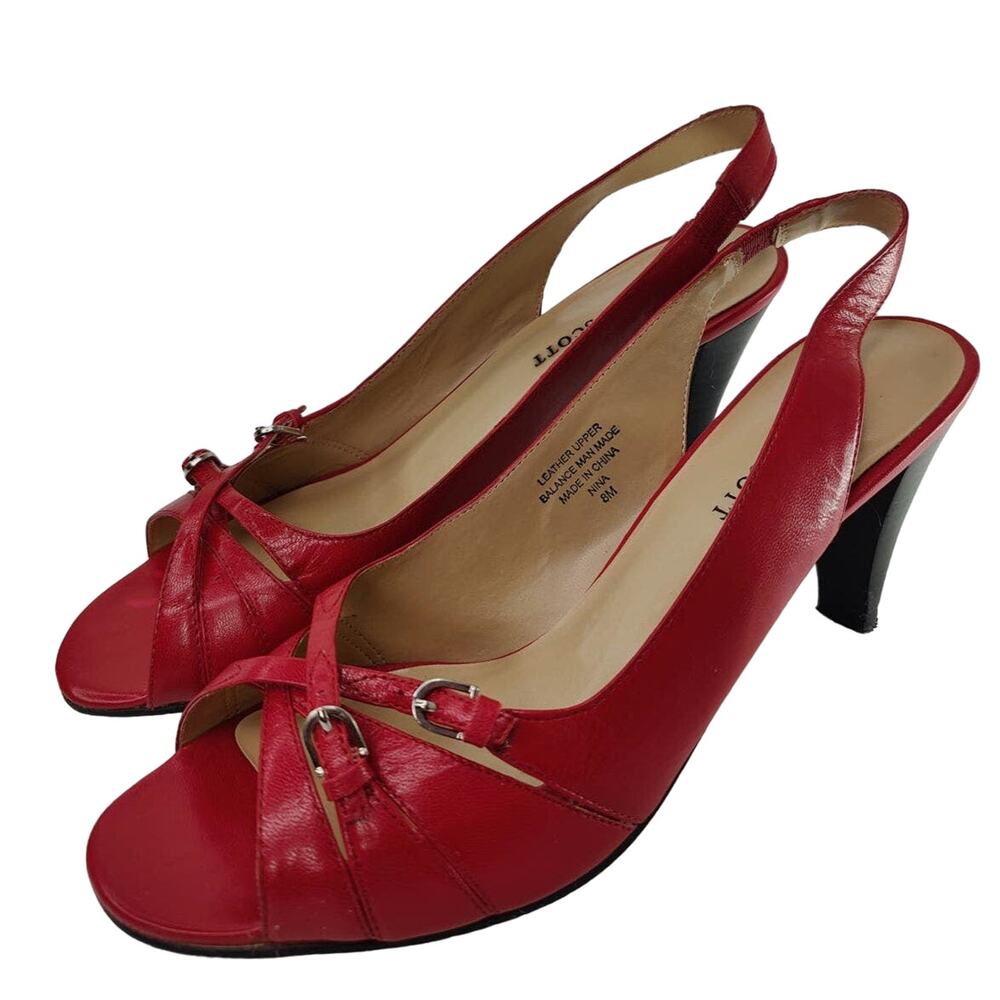 Red leather Peep toe pumps sz 8 by Karen Scott